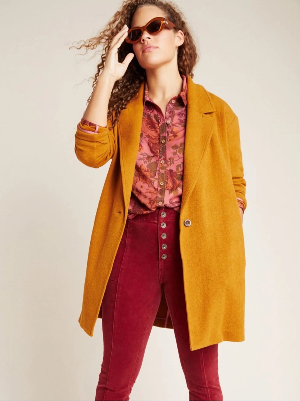 Anthropologie Mustard Single Button Longline Blazer | Oversized XS | PTP 22”
